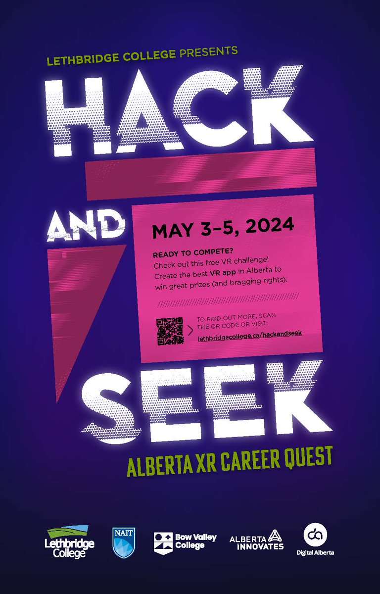 Digital Alberta (@digitalalberta) on Twitter photo Do you know a high school student with a passion for VR? Lethbridge College is having an XR competition! Open to students grades 10-12. Interested in being a judge, mentor or industry partner? Reach out to us at hello@digitalalberta.com! TO FIND OUT MORE: lethbridgecollege.ca/hackandseek Do you know a high school student with a passion for VR? Lethbridge College is having an XR competition! Open to students grades 10-12. Interested in being a judge, mentor or industry partner? Reach out to us at hello@digitalalberta.com! TO FIND OUT MORE: lethbridgecollege.ca/hackandseek