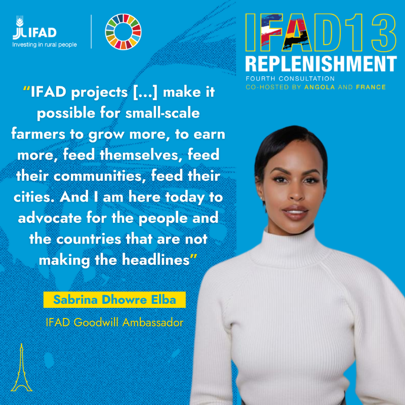IFAD Goodwill Ambassador Sabrina Dhowre Elba is in Paris today to champion our fundraising efforts. Still wondering why it's absolutely essential that world leaders step up and #InvestInRuralPeople? Listen to her words👇