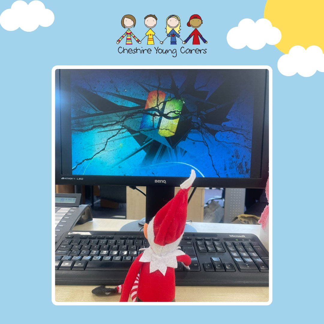 Elf Alert! Oh no Elf has been trying to help and broken the computer, he will definitely be in trouble this time! #elfontheshelf #youngcarers You can help support children in Cheshire who are young carers by making a donation justgiving.com/cheshireyoungc…