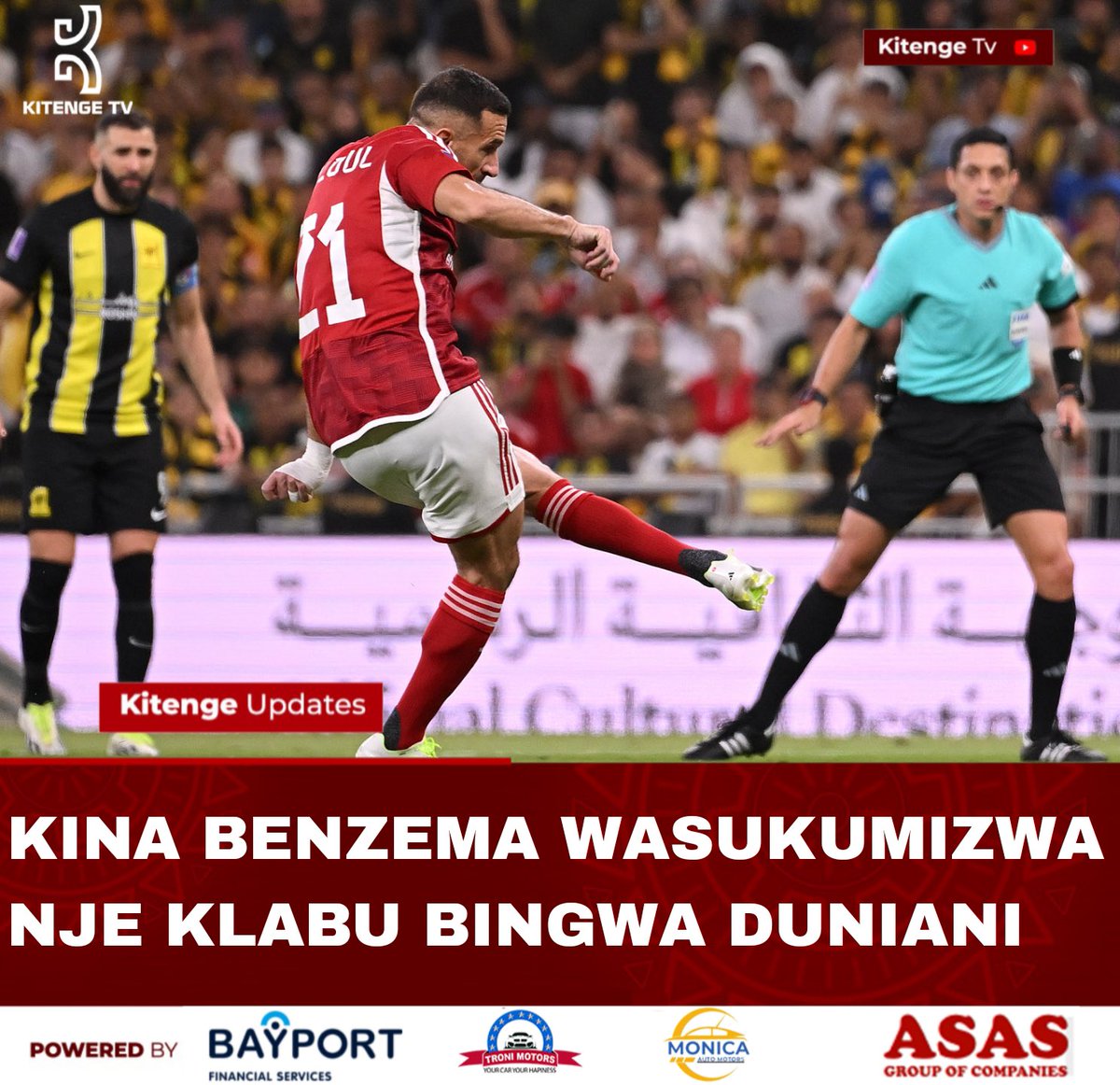 Al Ahly imefuzu hatua ya nusu fainali ya Kombe la Dunia ngazi ya klabu kufuatia ushindi wa 3-1 dhidi ya Al-Ittihad ya Saudi Arabia kwenye mchezo wa robo fainali.

FT: Al Ahly 🇪🇬 3-1 🇸🇦 Al Ittihad
⚽ Maâloul (P) 21’
⚽  E lShahat 59’
⚽ Ashour 62’

Al Ahly itachuana na vigogo wa