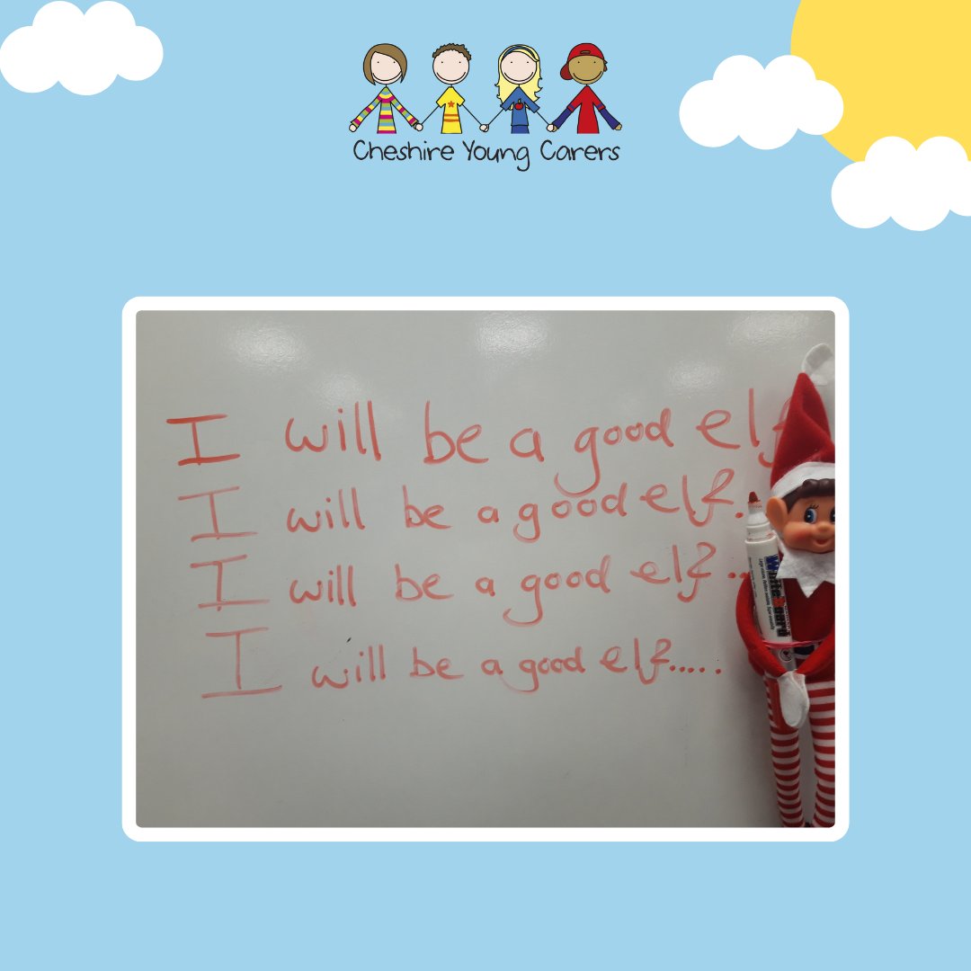 Elf Alert! After yesterday's escapades Elf has been given lines as punishment.... He will be a good elf! #elfontheshelf #youngcarers You can help support children in Cheshire who are young carers by making a donation justgiving.com/cheshireyoungc…