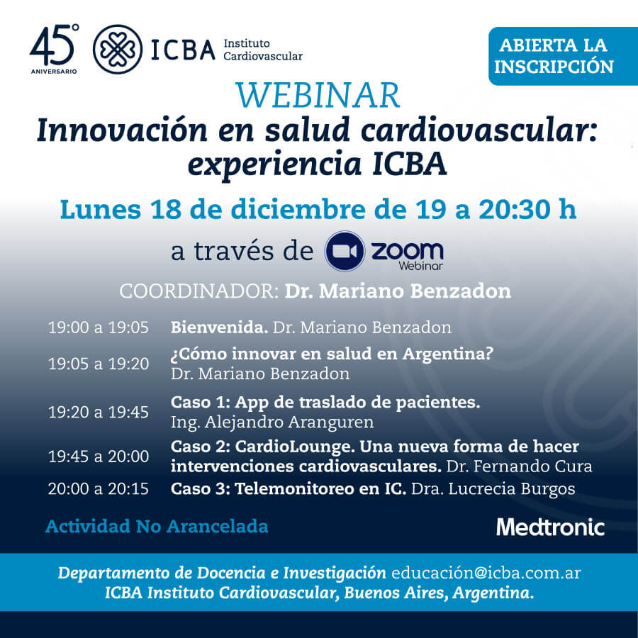 🚀 Descubrí cómo innovamos en salud cardiovascular en el Webinar 'Innovación en Salud' de @ICBAonline 🔍 Mostraremos nuestra metodología y 3 casos de éxito con @lucreciamburgos, @pablospaletra y Alejandro Aranguren. 📅18 de diciembre a las 19:00 bit.ly/webinar_innova…