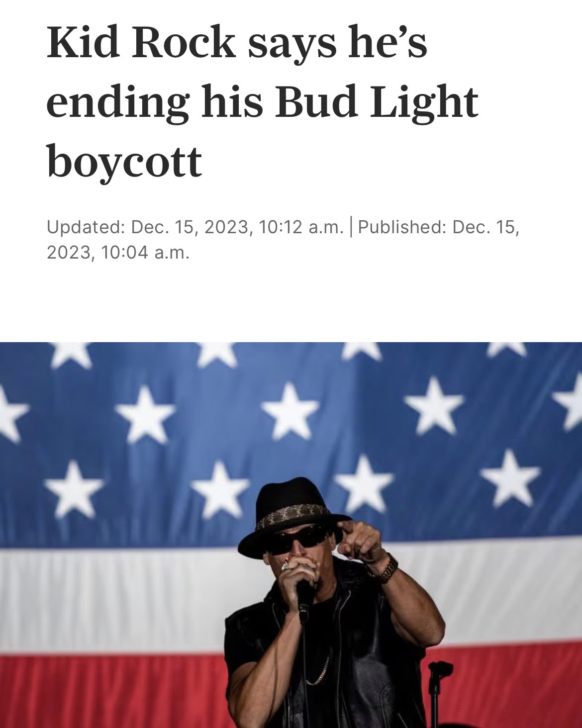 Kid Rock says he's ending his Bud Light boycott