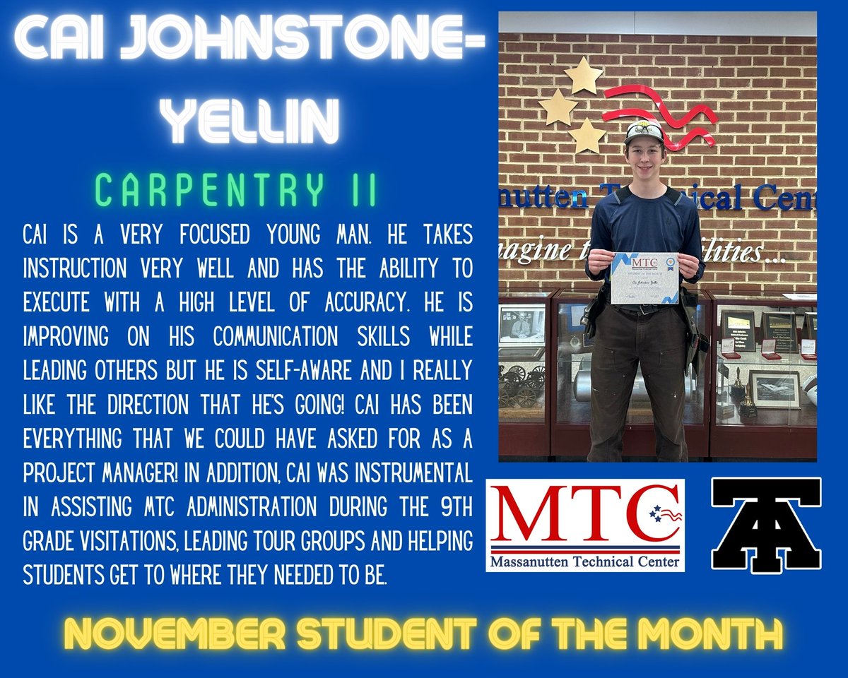 Congratulations to both of our November high school Students of the Month. We are so proud of Brandy and Cai and all they do at MTC and their home schools. #mtcproud #studentofthemonth #mtcfamily