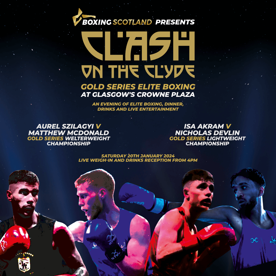 Tickets are still available for Boxing Scotland’s Clash On The Clyde. Join us at Glasgow’s Crowne Plaza on Saturday 20th January 2024 for an unforgettable evening of Elite international boxing, live entertainment, dinner and drinks ⬇️ shop.ticketing.cm.com/golden-series-… #GoldSeries