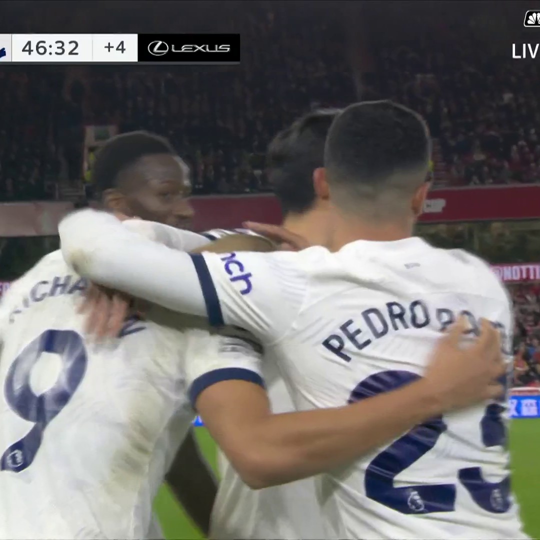Richarlison heads home Kulusevski's cross for his third goal in two matches! ⚽⚽⚽Spurs have the lead against Nottingham Forest at halftime.📺 @USANetwork