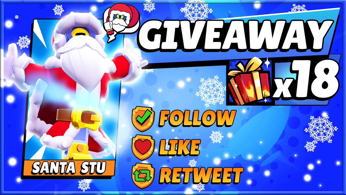 🎅 18x Santa Stu Giveaway! 🎅 (Skin + Pin + Player Icon) ❄️ Follow @Sunnyenough @Ark_BrawlStars @KennyCasts @TravTalks ❄️ Like and Repost Winners drawn randomly December 20th, good luck to you all! 💕 #SantaStu #BrawlStars