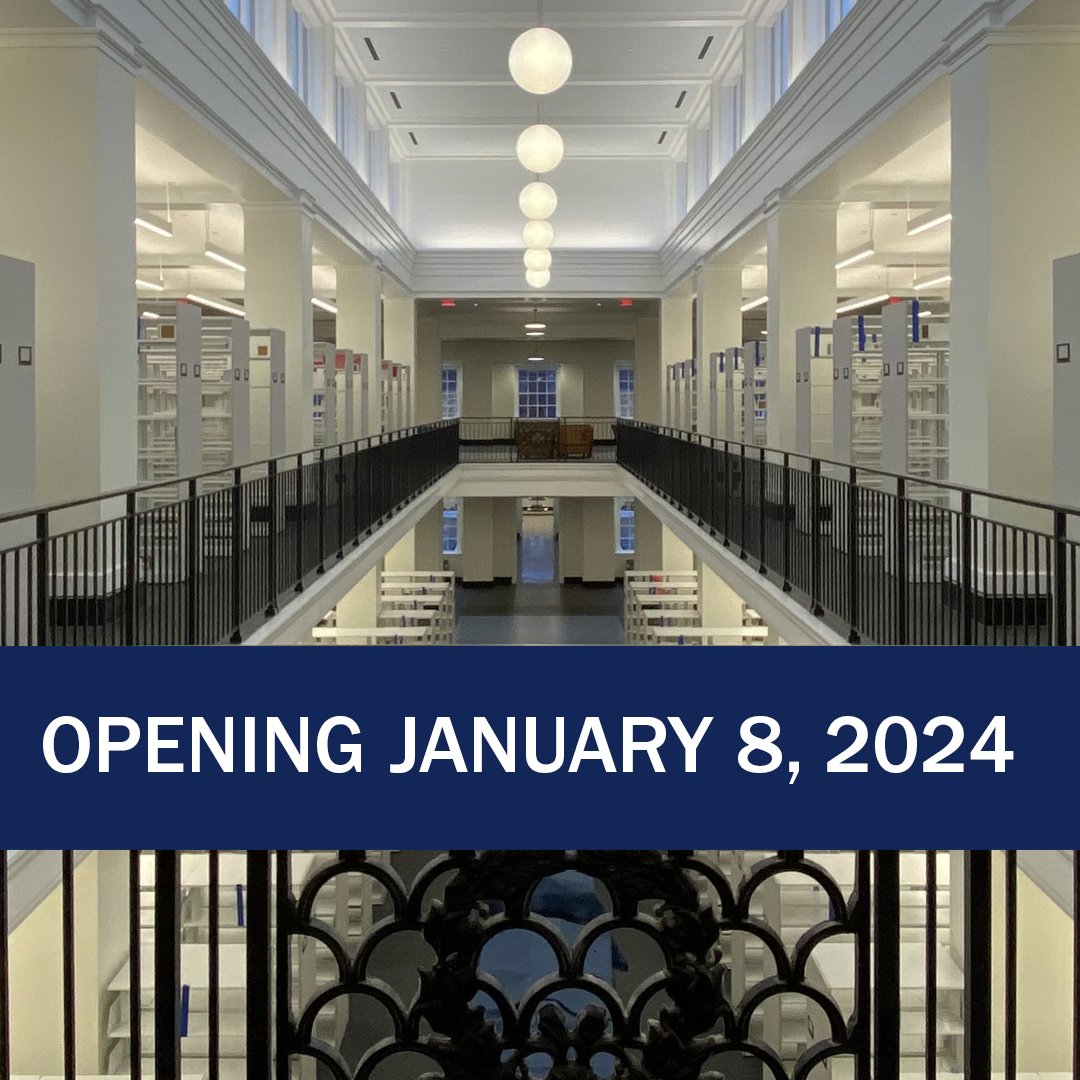 Hours are changing for the break! From Dec 23 through Jan 1, all libraries will be closed; some will be closed beginning Dec 16. All will reopen on Tuesday, Jan 2 ... and the renovated library will open to the public on Monday, Jan 8! hours here: library.virginia.edu