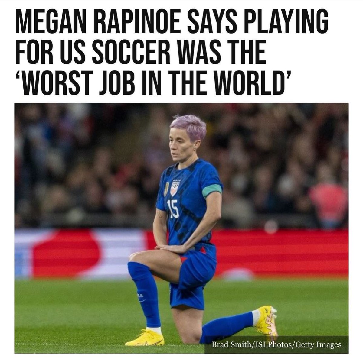 The purple haired soccer bitch is a POS… She never deserved the uniform.