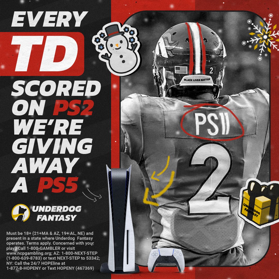 Surpise SZN Day 2 🎁 For every touchdown PS2 and the Denver Broncos allow today, one person who reposts this and replies with #underdogpicks will win a PS5 🤝