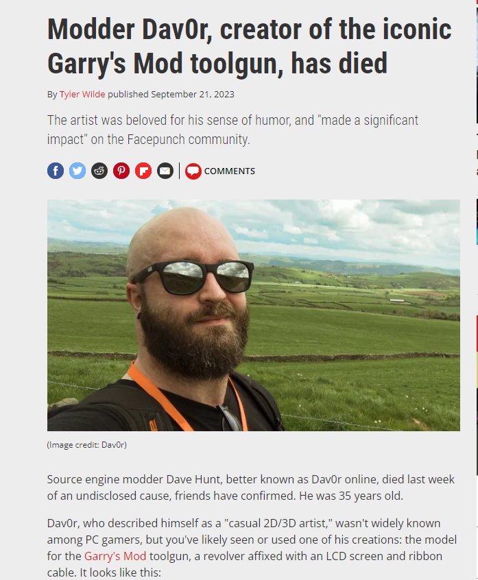 Modder Dav0r, creator of the iconic Garry's Mod toolgun, has died