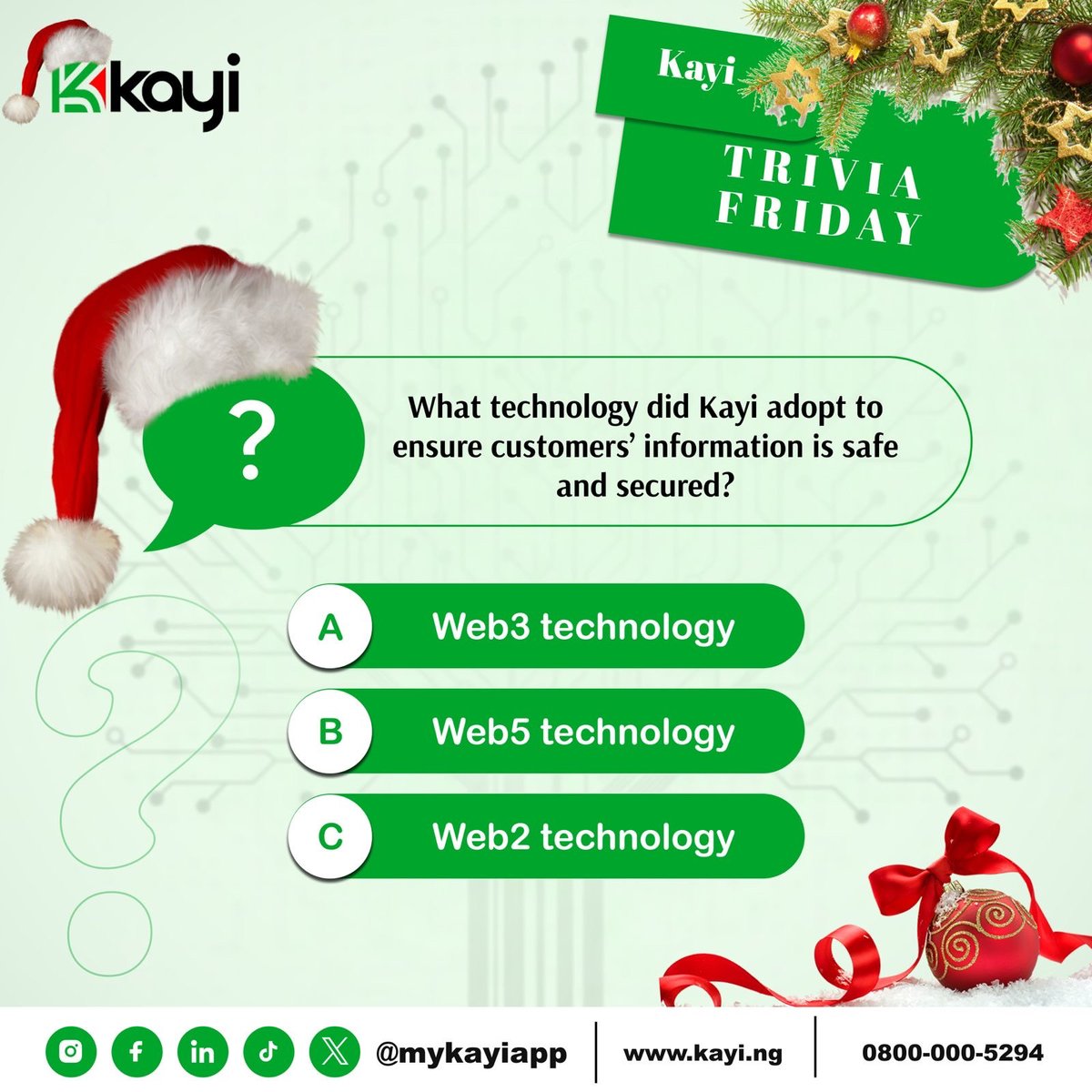 mykayiapp's tweet photo. Trivia Friday

Question: What technology did Kayi Bank adopt to ensure customer's informations are  safe and secured?

A) Web3 technology
B) Web5 technology
C) Web2 technology

#TriviaFriday
#KayiTrivia
#Kayiway
#Kayiweb https://t.co/9PPsorsNB3