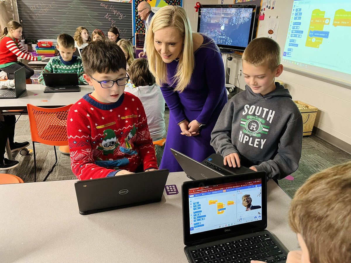 RepHouchin's tweet photo. We spent our afternoon at South Ripley Elementary School to see the exciting things happening here in Versailles—including their Special Education Classroom featuring the MILO robot that aids in the education of students with autism. We also saw the Science of Reading at work in a second grade classroom and observed students working in STEM classes. 

Visits like these are insightful for my work on the @EdWorkforceCmte!

Congratulations to this 4-star school. Keep up the great work, Raiders!
