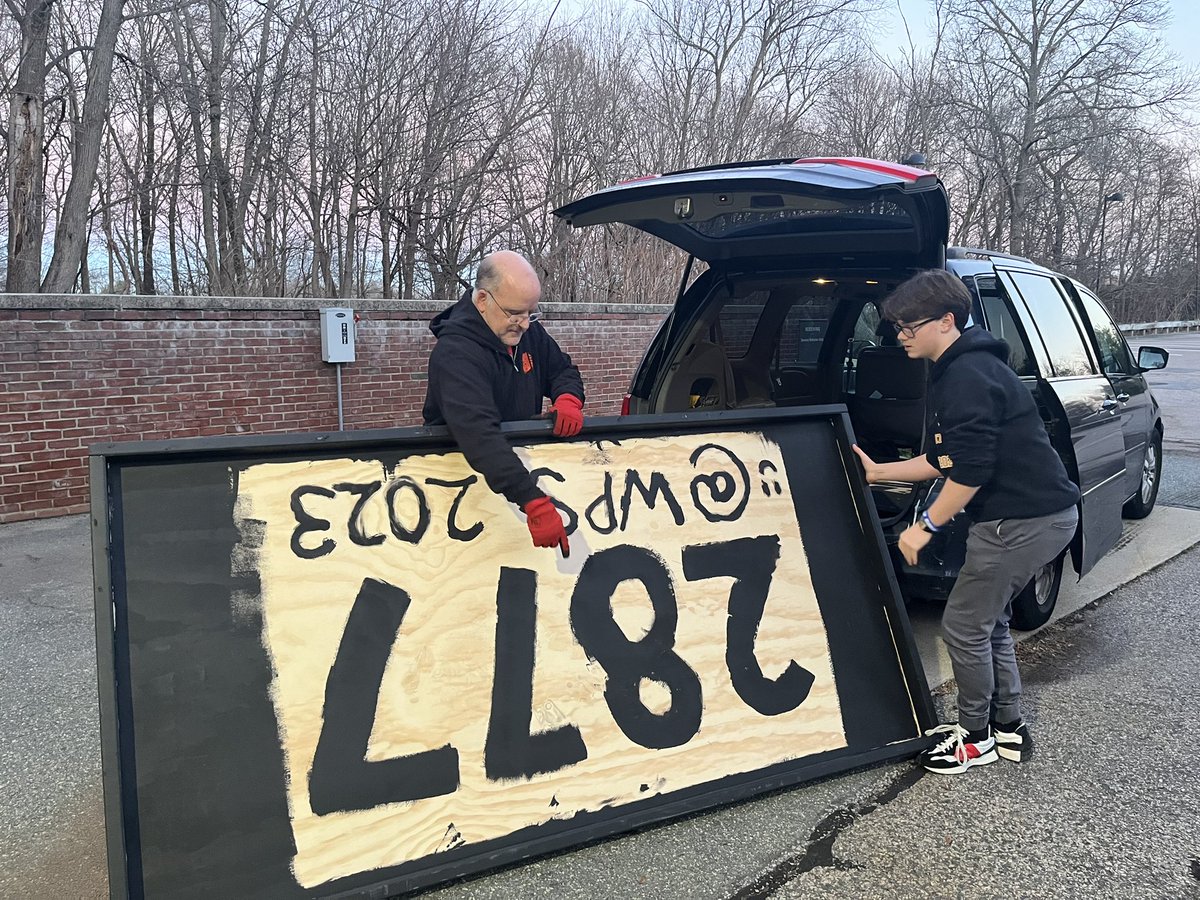 Loading up the tables for the FLL tournament tomorrow!!! So excited for @ligerbots_frc2877! Good luck from @WPSInstitute!