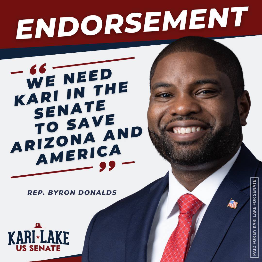 .@ByronDonalds is an America First superstar and proven conservative fighter. I’m thankful to have his endorsement as we work to Save Arizona.