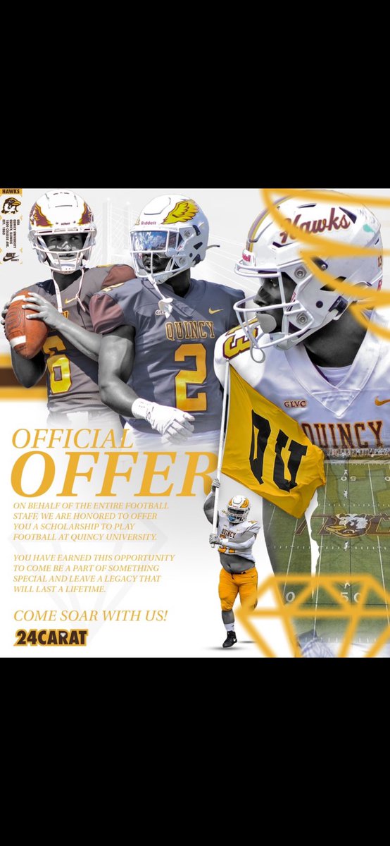 Blessed to receive my first D2 offer from the University of Quincy @CoachA1998 @KanelandFB