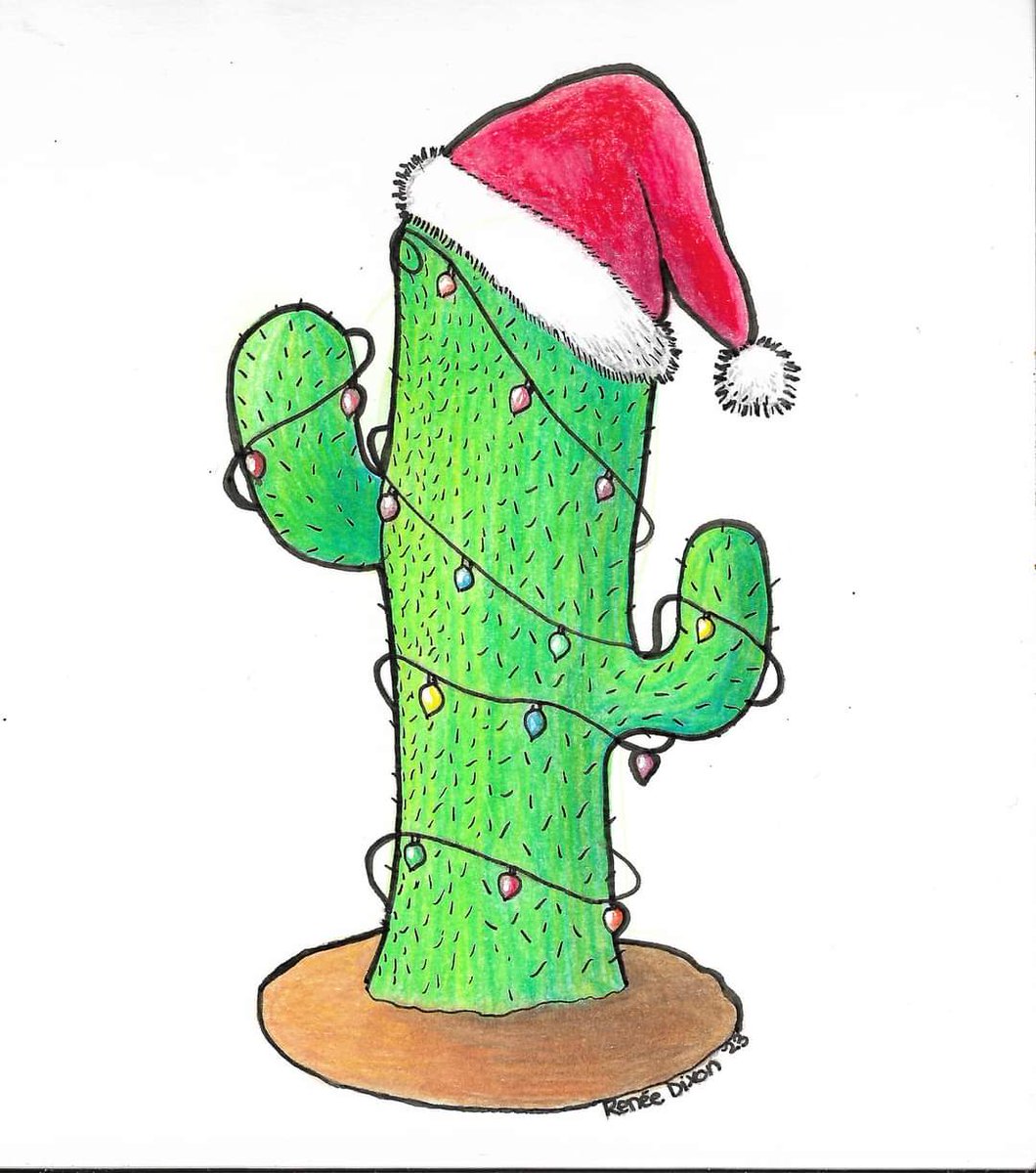 ✨️NEW ART✨️ 
Desert Holiday 🌵

#MyArtWork #Art #Artist #ArtistOnTwitter #Christmas #ColoredPencils #Cactus #DesertHoliday #ChristmasCacus #Holiday #SantaHat #RenéeDixonArt #LowVision #LowVisionArtist #VisuallyImpaired