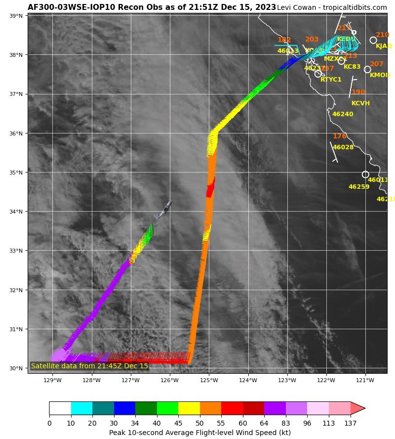 The 53rd WRS is wrapping up another #atmosphericriver mission this evening on the West Coast. Tomorrow they are scheduled to get their kicks on Track 66, a flight path measuring atmospheric moisture over the Gulf which is expected to impact the East Coast in the coming days.