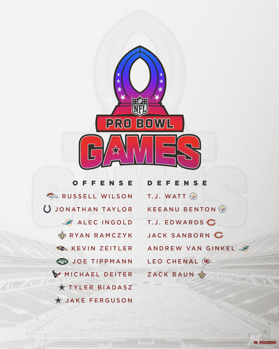 Wisconsin Football (@badgerfootball) on Twitter photo Repost away, let’s get our guys to the Pro Bowl ‼️
#ProBowlVote + <a href="/DangeRussWilson/">Russell Wilson</a>
#ProBowlVote + <a href="/JayT23/">Jonathan Taylor</a>
#ProBowlVote + <a href="/AI_XLV/">Alec Ingold</a>
#ProBowlVote + <a href="/RyanRamczyk1/">Ryan Ramczyk</a>
#ProBowlVote + <a href="/kzeit70/">Kevin Zeitler</a>
#ProBowlVote + <a href="/JoeTippmann/">joe tippmann</a>
#ProBowlVote + <a href="/MichaelDeiter/">Michael Deiter</a>
#ProBowlVote + <a href="/TylerBiadasz/">Tyler Biadasz</a> Repost away, let’s get our guys to the Pro Bowl ‼️
#ProBowlVote + <a href="/DangeRussWilson/">Russell Wilson</a>
#ProBowlVote + <a href="/JayT23/">Jonathan Taylor</a>
#ProBowlVote + <a href="/AI_XLV/">Alec Ingold</a>
#ProBowlVote + <a href="/RyanRamczyk1/">Ryan Ramczyk</a>
#ProBowlVote + <a href="/kzeit70/">Kevin Zeitler</a>
#ProBowlVote + <a href="/JoeTippmann/">joe tippmann</a>
#ProBowlVote + <a href="/MichaelDeiter/">Michael Deiter</a>
#ProBowlVote + <a href="/TylerBiadasz/">Tyler Biadasz</a>