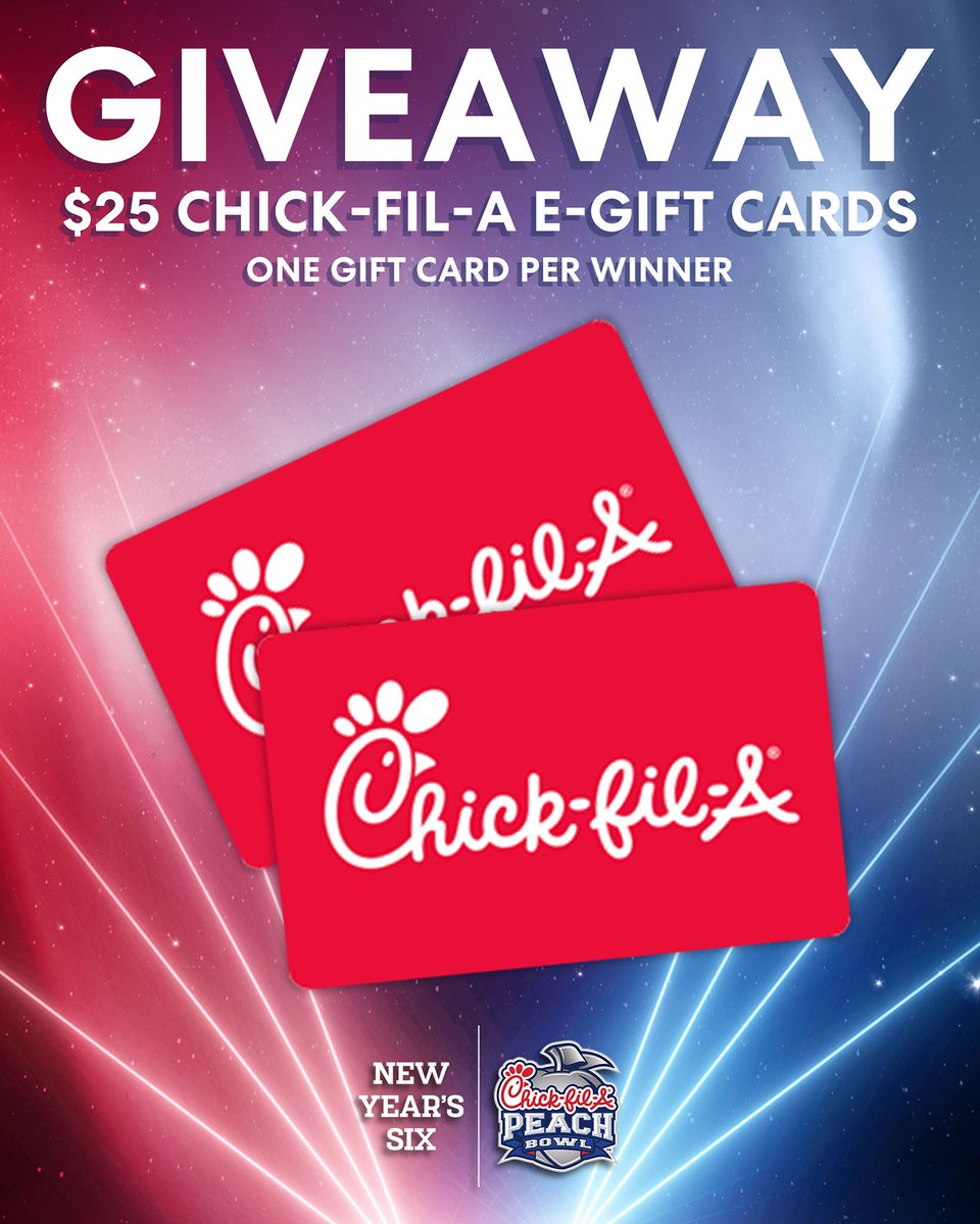 🚨 GIVEAWAY ALERT 🚨  Who doesn’t love free @ChickfilA? 🐔 We’re giving away e-gift cards worth $25 each!  To enter: 1️⃣ Follow us 2️⃣ Repost 3️⃣ Tag a friend in the replies for an extra entry #CFAPeachBowl | #HottyToddy vs. #WeAre