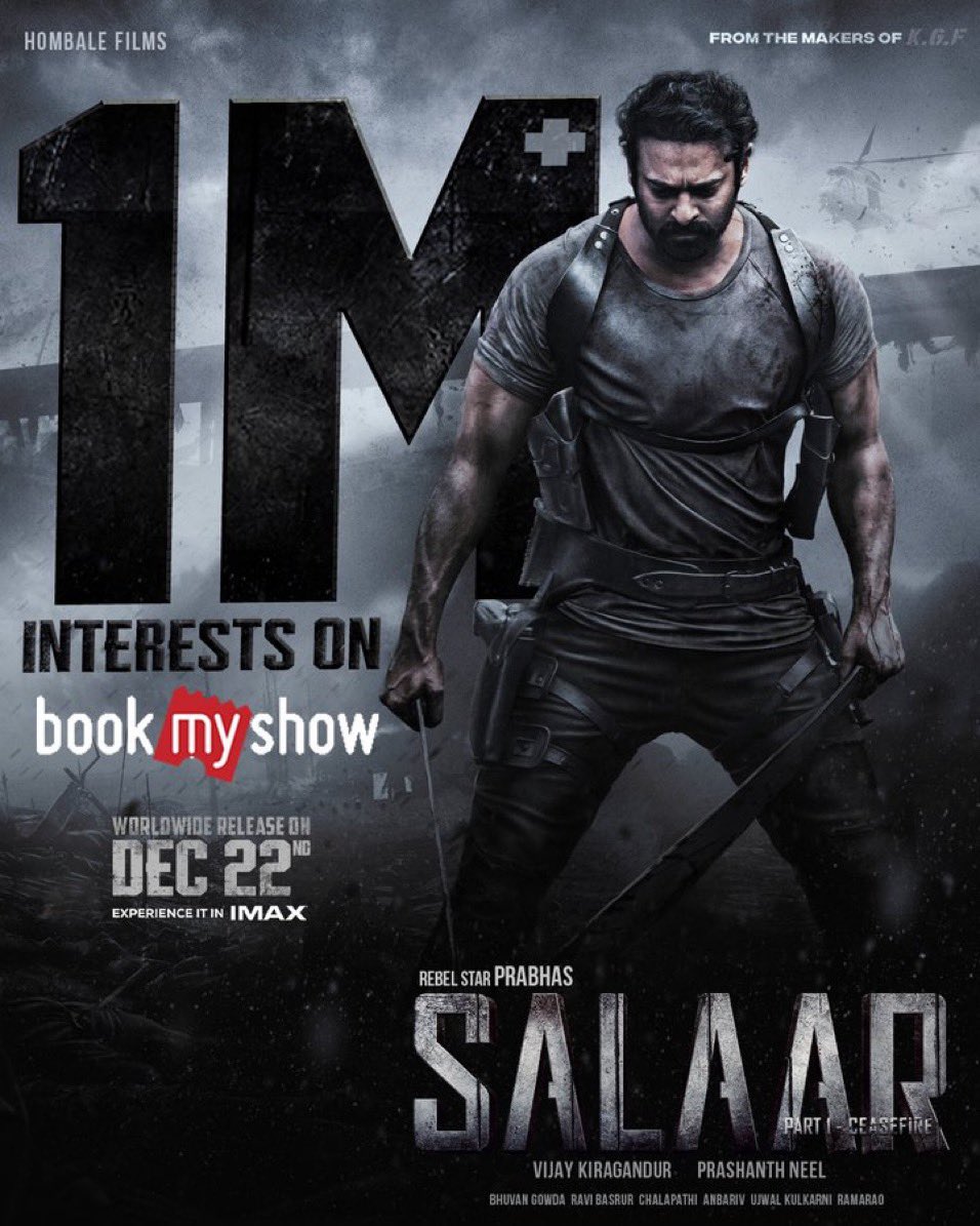 1M+ Interests on Bookmyshow for #SalaarCeaseFire  🔥🔥🔥🔥🔥