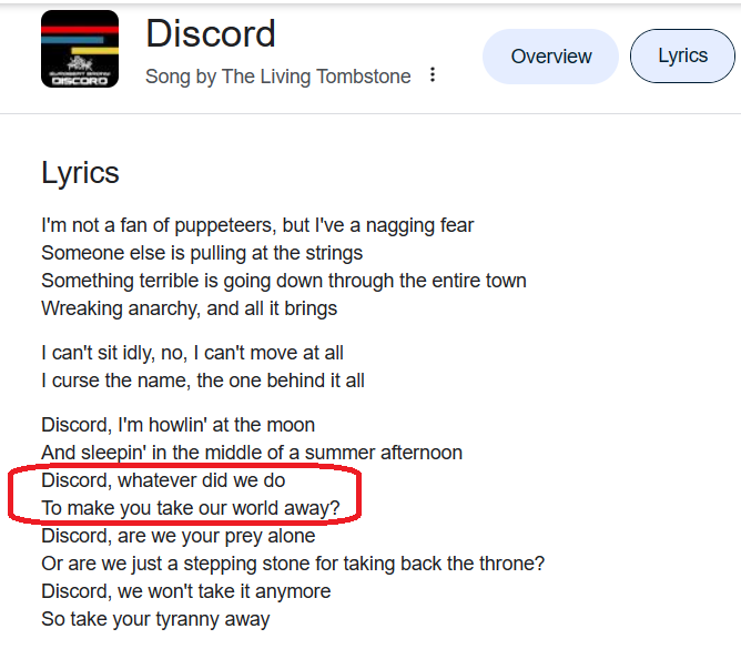 Discord just went down? Now this lyric is more relevant than ever!