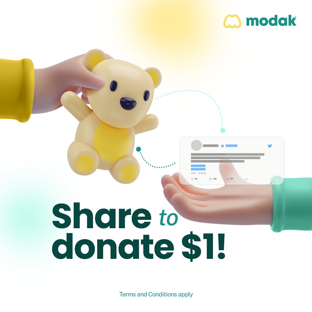 Modak (@modakmakers) on Twitter photo Join Modak's mission to bring smiles!
Every retweet = $1 for kids in need via <a href="/ToysForTots_USA/">Toys for Tots</a>, <a href="/OCC_shoeboxes/">Operation Christmas Child</a>, <a href="/StJude/">St. Jude</a>.
Use code DONATENOW & sign up at modakmakers.com to double the donation.
Let's spread joy! T&C apply. #DonateNow #ModakMakers Join Modak's mission to bring smiles!
Every retweet = $1 for kids in need via <a href="/ToysForTots_USA/">Toys for Tots</a>, <a href="/OCC_shoeboxes/">Operation Christmas Child</a>, <a href="/StJude/">St. Jude</a>.
Use code DONATENOW & sign up at modakmakers.com to double the donation.
Let's spread joy! T&C apply. #DonateNow #ModakMakers
