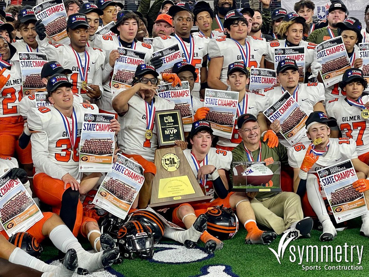 Congratulations to @GilmerISDProud for winning the Class 4A Division II #UILState Football Championship! 🏆 As an Official #UILSponsor, Symmetry was proud to present a commemorative football to Coach Alan Metzel celebrating the hard work of these coaches and athletes! 🏈