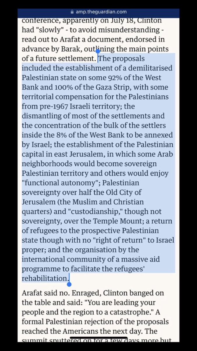 @ngeorge00 It was on the table a few times and each time it was rejected by Arafat. 

PS don’t believe in hy Hamas actually recognises Israel’s right to exist it’s just a tactical move for western consumption