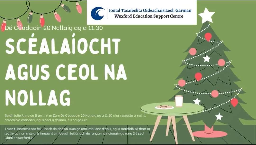 Bígí linn an Chéadaoin beag seo, an 20 Nollaig, ag 11.30am le do rang ar Zúm! 🌟Beidh scéalaíocht, amhráinagus ceol na Nollag á spalpadh againn 🌟Fáilte roimh chách idir Naíonáin Bheaga to Rang 2! Clarú: ecwexford.ie/cpd-courses/pr…