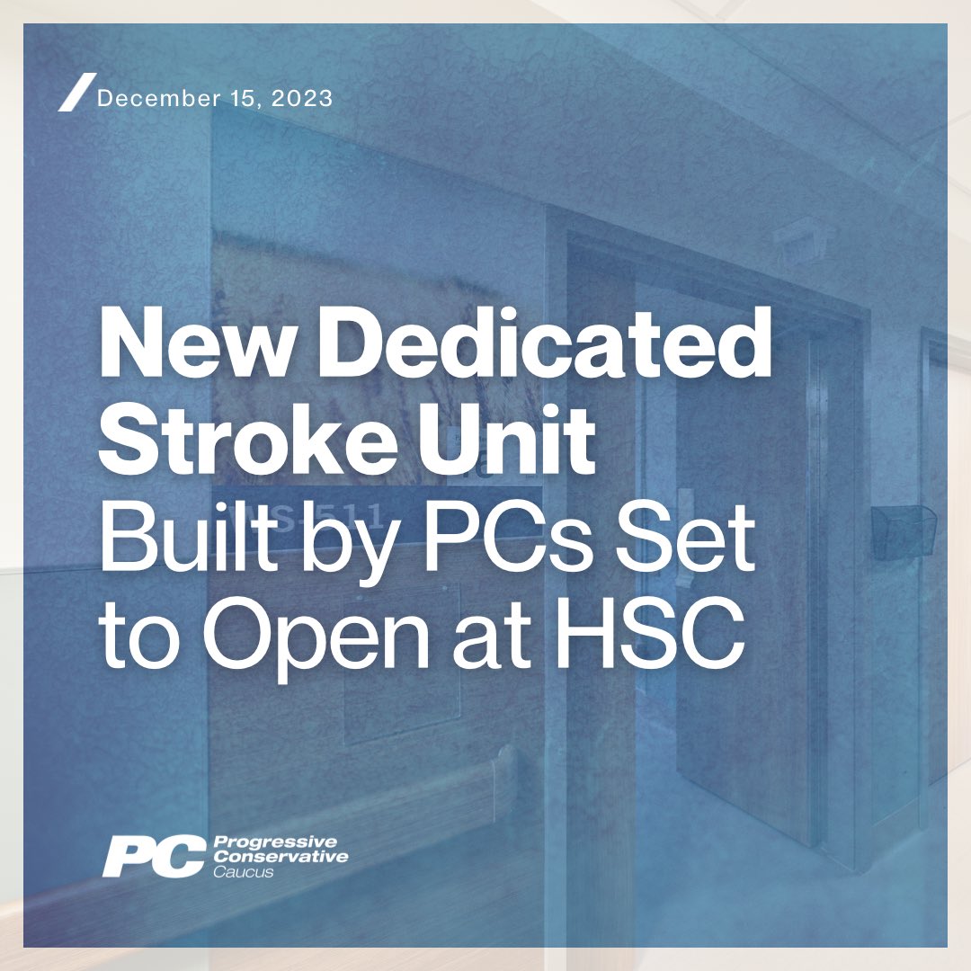 Manitoba’s first acute stroke unit is opening at HSC next week following extensive renovations by PCs! Last time the NDP were in government, they opposed the creation of this unit TWICE. We’re proud we could help get it done. @KathleenCookMB #mbpoli 🔗 pcmbcaucus.com/2023/12/new-sp…