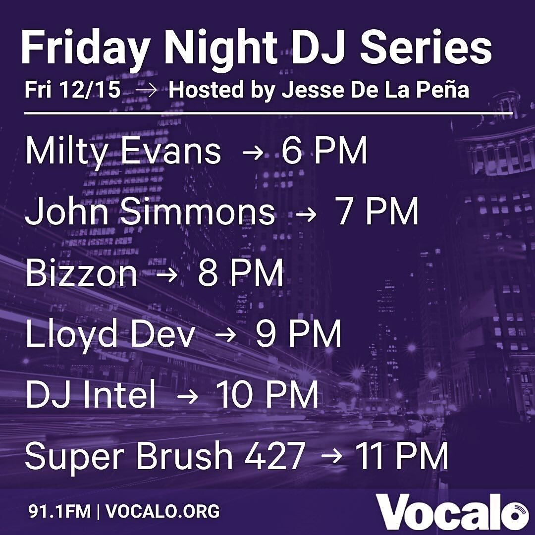 New mix by @djjohnsimmons next on @Vocalo 91.1fm (7pm) Vocalo.org/player #TGIF