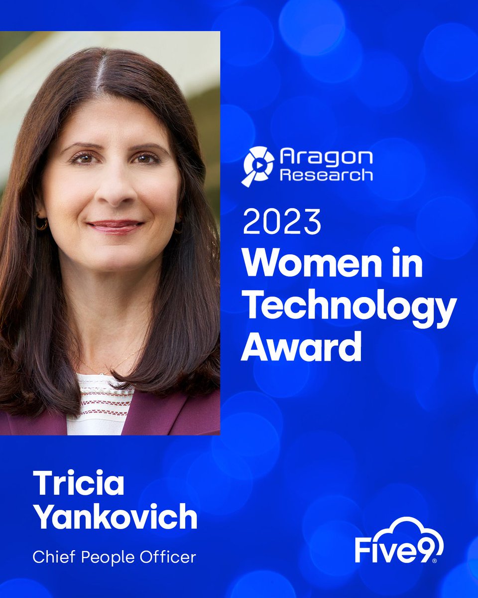 Huge congratulations to @TriciaYankovich, @Five9 Chief People Officer, who received the #WomenInTechnology Award at the @AragonResearch1 Transform 2023 event. Very well deserved! #Five9Joy #AragonTransform2023