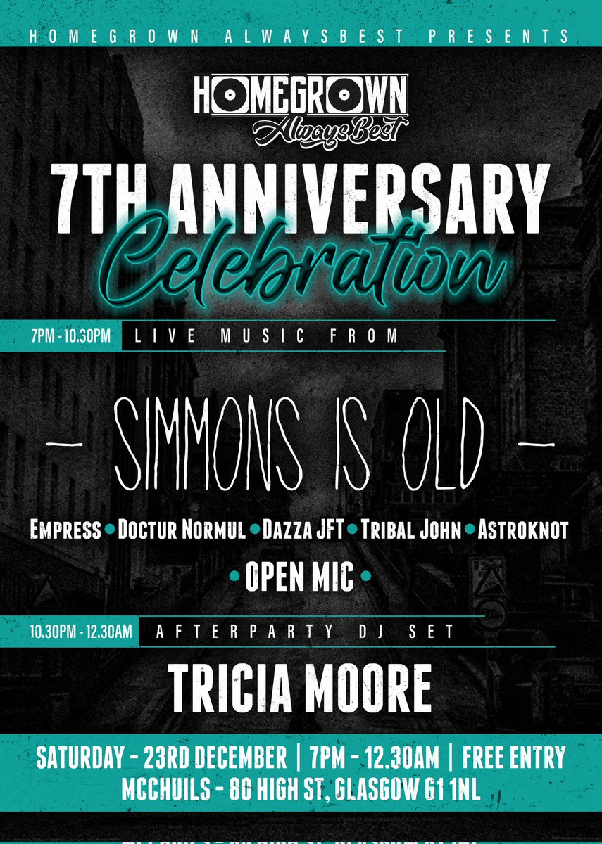 Slight change to next Saturdays happenings at @McChuillsBar still 2 days off 7 year clean, still loada belturs @Empress_MC @Doctur_Normul @astroknot_rap still #MOG & @Lew_magenta now with extra time so open mic, anyone wants to come down jump up, moan oot say Hi drop a tune🎶