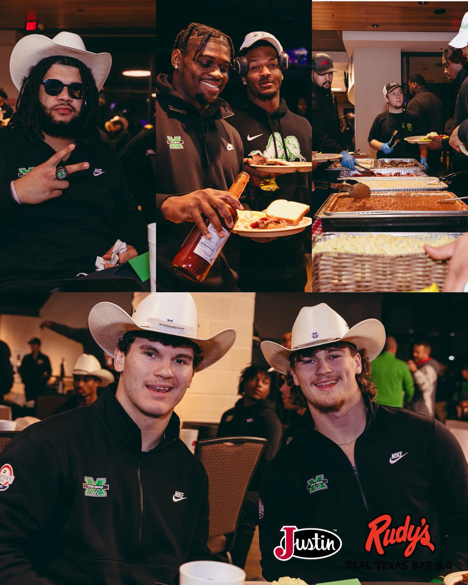 .@HerdFB got their first taste of Texas tonight with @rudysbbq and @justinboots 🤠