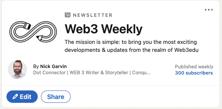 NicholasKGarvin's tweet image. GM ☕

Woke up to a new milestone today!

🎉 Cheers to the #Web3Weekly #300club  ♾️

A huge thank you to each of you for your support. 🙏

Thanks for joining me on this wild ride into  #Web3edu

Here's to more great content ahead – stay tuned!  👀

Next stop 500 🚀

Onwards! ✨