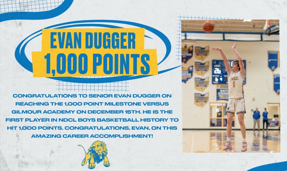 Congratulations to senior Evan Dugger on reaching the 1,000-point career milestone! Your NDCL family is so proud of you and all your accomplishments.

#WeAreNDCL
