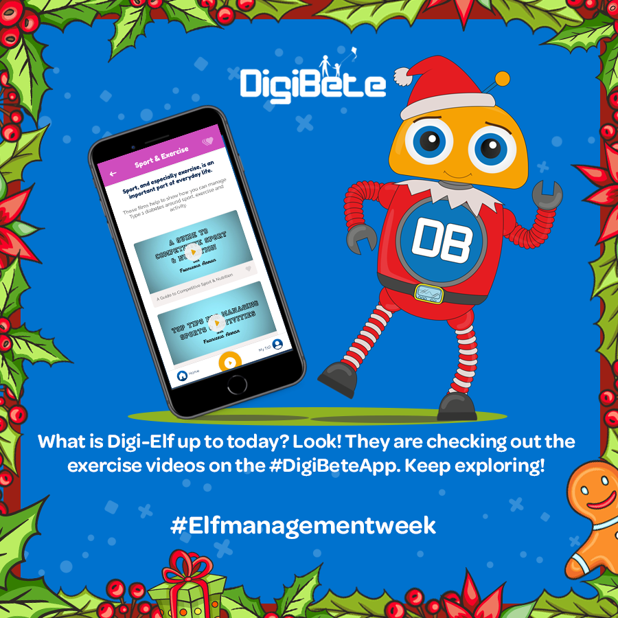 DigiBeteUK's tweet photo. Today #DigiElf wants to show you the films on exercise that you can find on the play button on the App’s home page. Be like Digi-Elf and have fun exploring…
🔗https://t.co/8vOh2RPG85
#DigiBeteApp #Type1Diabetes #Diabetes #DiabetesChat #GBDoc #JDRF #T1D #elfmanagementweek https://t.co/RhlHsT5o3c