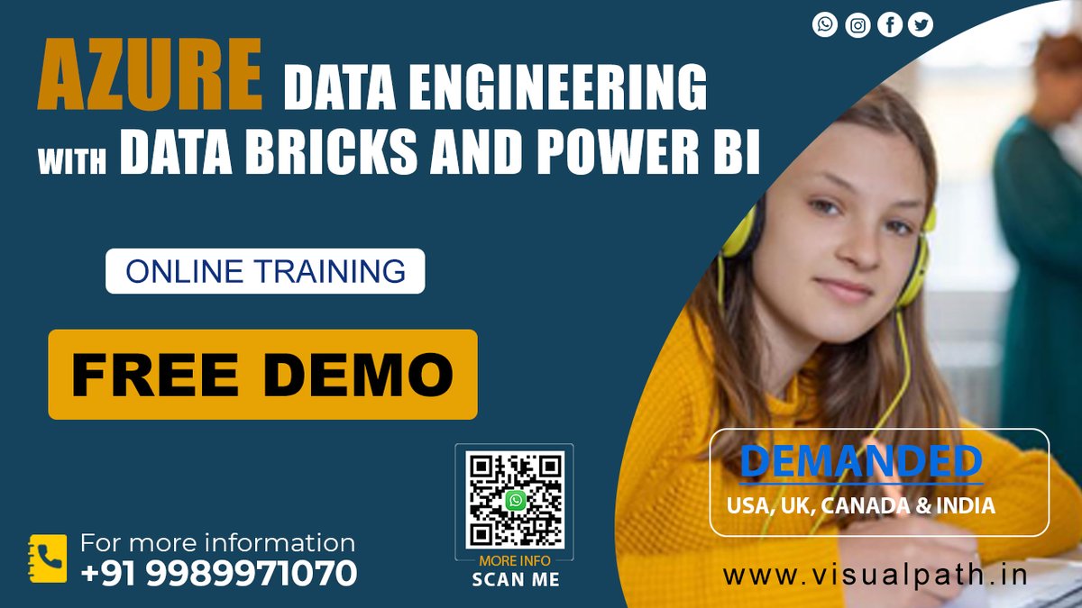 Jay_visualpath's tweet image. Azure Data Engineering Training in Hyderabad. @VisualpathEdu provides Best Power BI Online Training by IT 5-10+ yr in industrial real time experts. Call on +91-9989971070.
Goggle form : bit.ly/3tbtTFc
Visit :visualpath.in/azure-data-eng…
#AzureDatabricksTraining #PowerBI