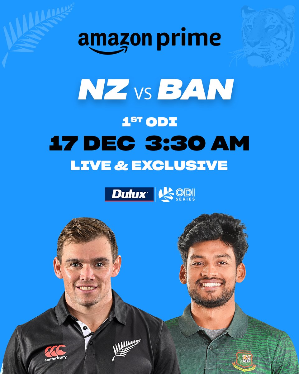 beginning with a bang!⚡️🏏

watch #NZvsBAN 1st ODI, Dec 17 LIVE and exclusive only on Prime Video!

#CricketOnPrime