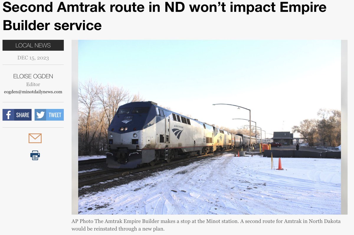 “When the train last ran in 1975, it was called the North Coast Hiawatha. It would basically follow I-90 and I-94 down along that part of North Dakota,” said Marc Magliari, a spokesman for <a href="/Amtrak/">Amtrak</a>. "But it does not affect whether you still have service.” ow.ly/C21850QjnZK