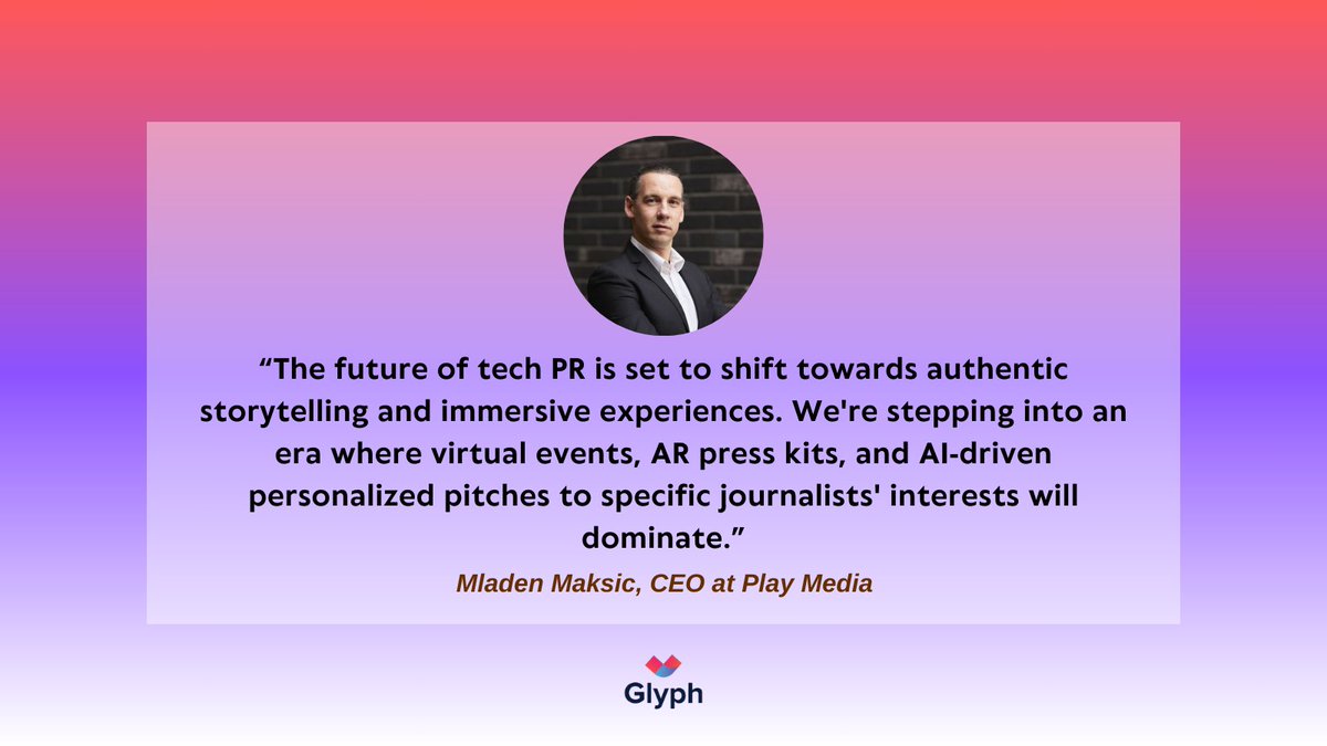 The future of #Tech #PR: #AI, immersive storytelling, ethical communication. Top #PRexperts weigh in on trends reshaping the landscape. Get the inside scoop from @MladenMaksic 
glyph.social/blog/tech-pr-h…
#techpr #marketing #web3 #glyphsocial