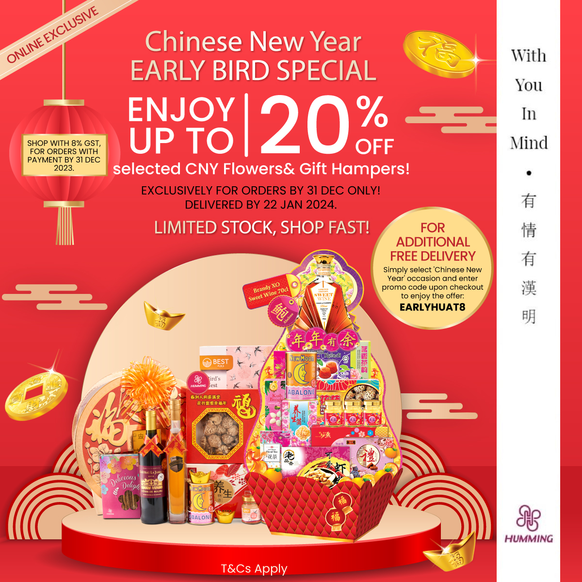 HummingFlowers's tweet image. A year of new beginnings &amp;amp; blooming abundance is right round the corner 🍊 Shop our freshly released Online Exclusive Chinese New Year Collection and SAVE UP TO 20% OFF selected gifts!

Don't miss this early bird exclusive, grab while stocks last here 🧧: hummings.com/online-exclusi…