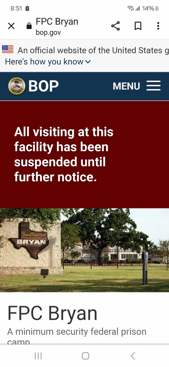<a href="/OfficialFBOP/">Federal Bureau of Prisons</a> <a href="/DreamJustice/">Dream.Org Justice Team</a> <a href="/thedreamcorps/">Dream.Org</a> <a href="/FAMMFoundation/">FAMM Foundation</a> <a href="/REFORM/">REFORM Alliance</a> <a href="/thelohm/">The Ladies of Hope Ministries</a> <a href="/JoshuaBHoe/">Joshua B. Hoe</a> Locking down visitation right at Christmas!  Shameful!  I feel sorry for the families, especially the children that will be devastated!!!  #fpcbryan #bop #inhumane #prisonreform #needoversight