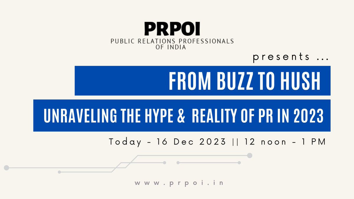 Block your calendar today at 12 noon for a fiery chat on what was the real deal in the world of #PR in India across 2023! 😎P.S: And what will hold true in 2024? @mrinall @samir_kapur @trath2017 @jyotsna_d_nanda @agrwlnidhi @Probasibangali @mindtweak123 @SokhalSonali @PoojaBD