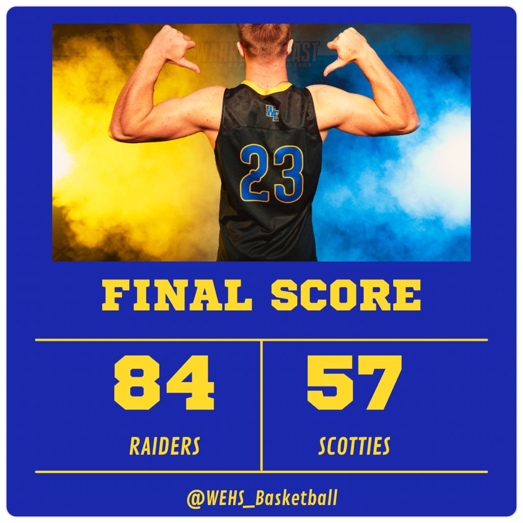 FINAL SCORE: Raiders 84 - Scotties 57 Raiders are back at home again tomorrow night in the Kentucky 2A - Section 2 - Championship Game against Franklin Simpson High School, with tip-off at 7:30pm! 💙🏀💛 #Raiders #WEbeforeMe