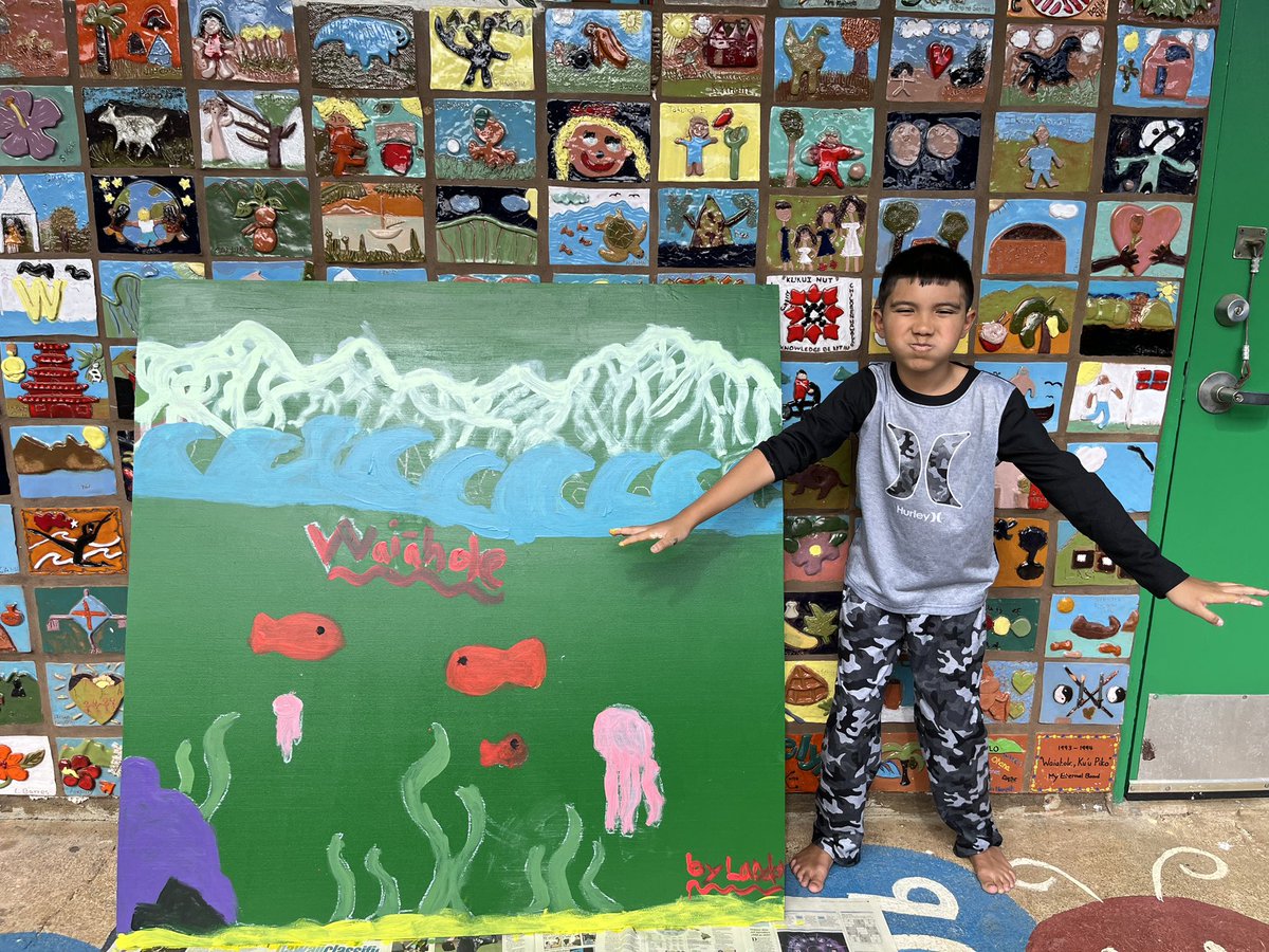 Our keiki finished their panels today. Mahalo to Brenton Awa and staff for including us in the community project. Enjoy the work day tomorrow. #waiaholees #smallschoolbigheart #smallschoolsmatter #Mauka2Makai