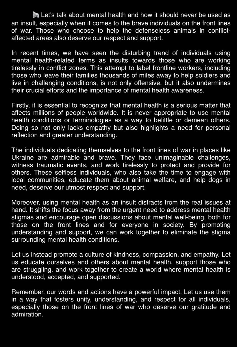 Let's debunk the trend of using mental illnesses as insults to feign moral superiority. Compassion is never out of fashion. #ChooseEmpathyOverIgnorance #ukraineanimals #GazaCity #TruthMatters #JackSmith #dog