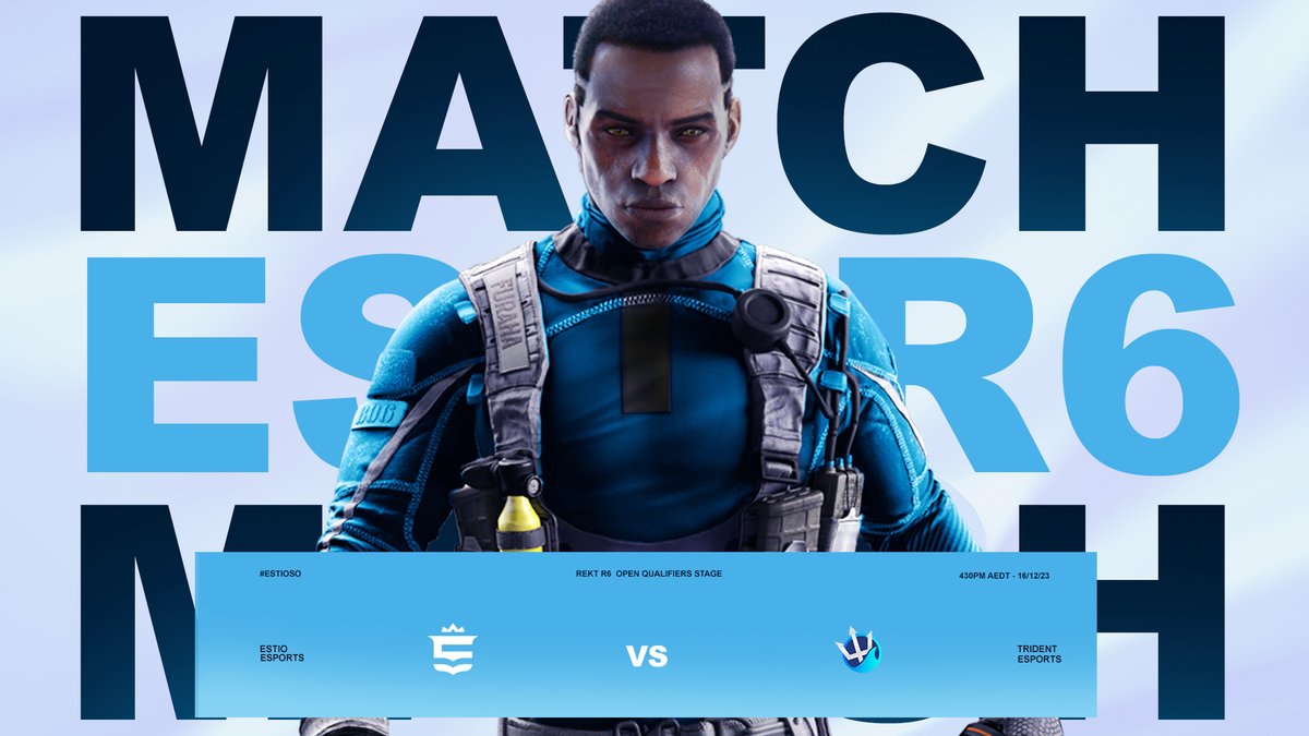 EstioESC's tweet photo. MATCHDAY GAME #2 ‼️ 

Our R6 team will be going up against @TridentEsports

R6 Tournament! [@REKTgn]  [ Open Qualifiers Stage ]  

📷4:15PM AEDT [https://t.co/la2aZzKw60 ] 

#ESTIOESPORTS #ESTIOSO #EST23 #ESTR6 https://t.co/iuxKK2BUaz