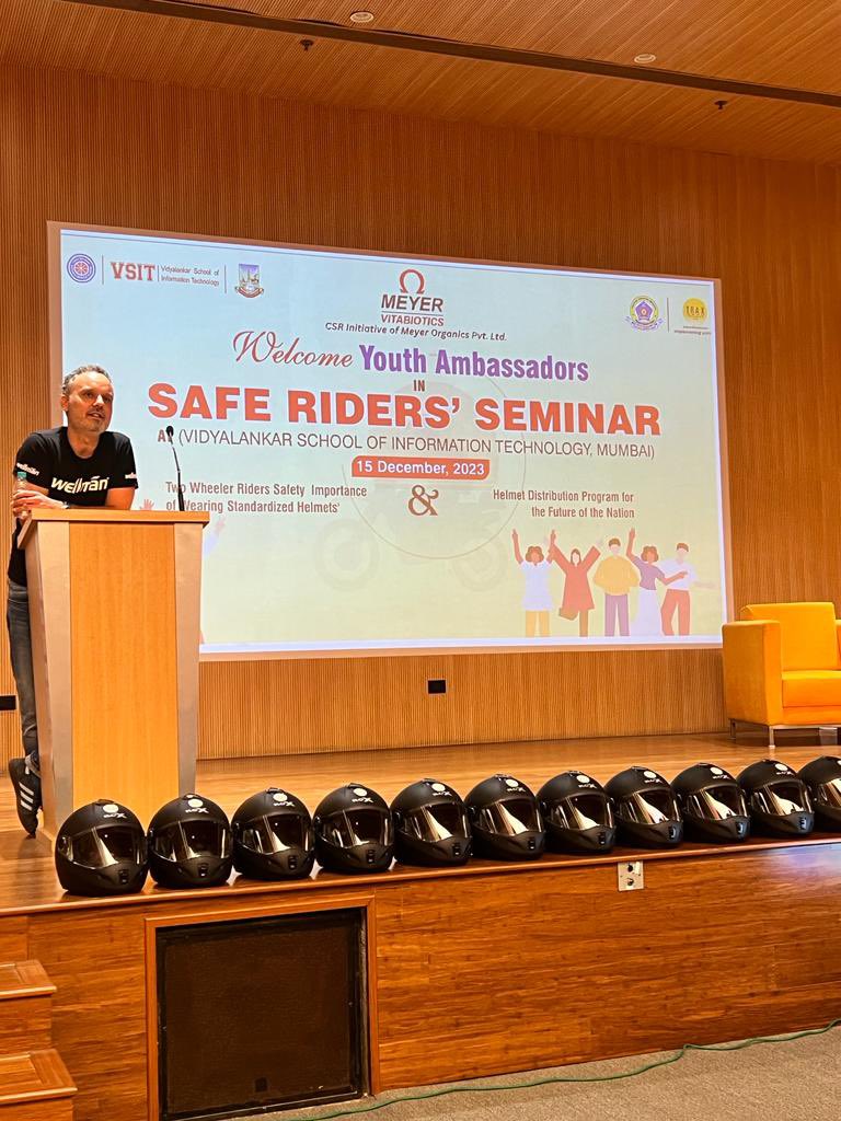 Our WELLMAN, Karolis, addressing the Safe Riders’ Seminar in association with Mumbai Police. #wellman #meyer #vitabiotics